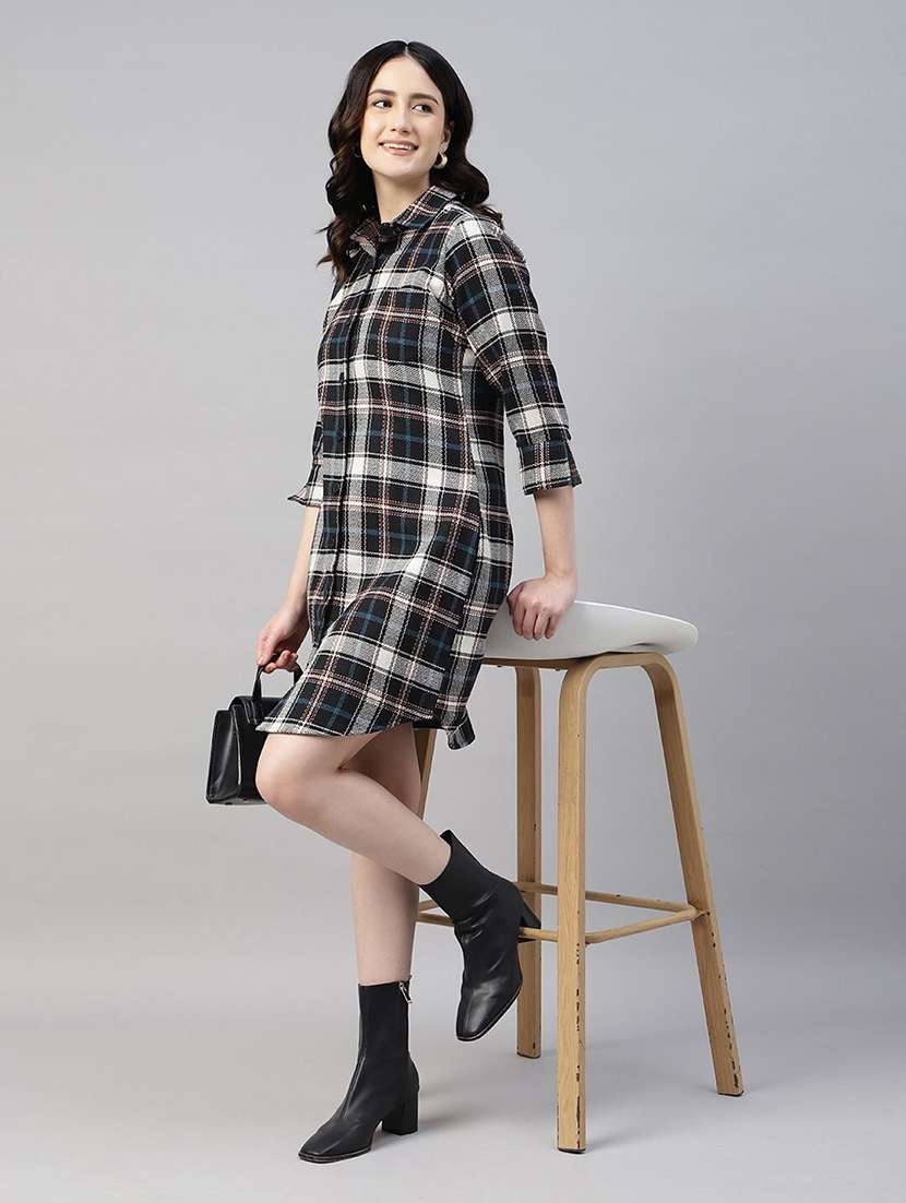 women checkered collared shirt dress - 22069357 -  Zoom Image - 0