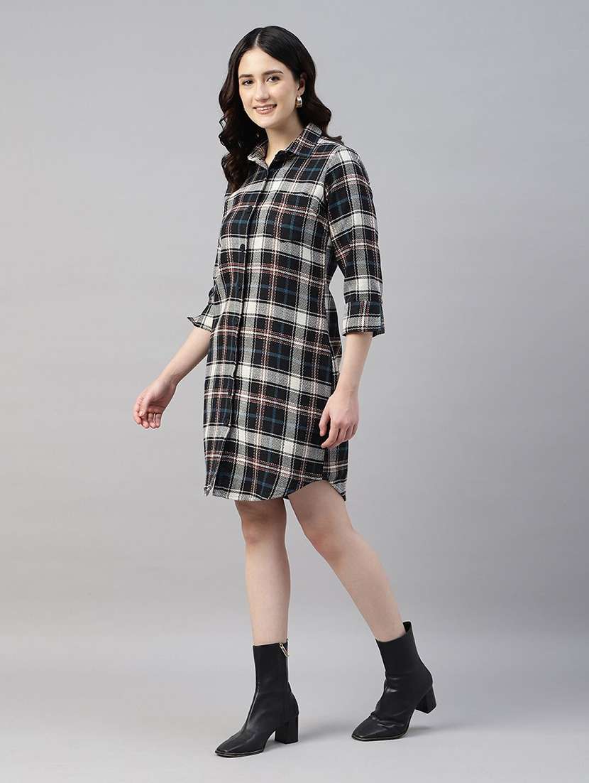 women checkered collared shirt dress - 22069357 - Standard Image - 3