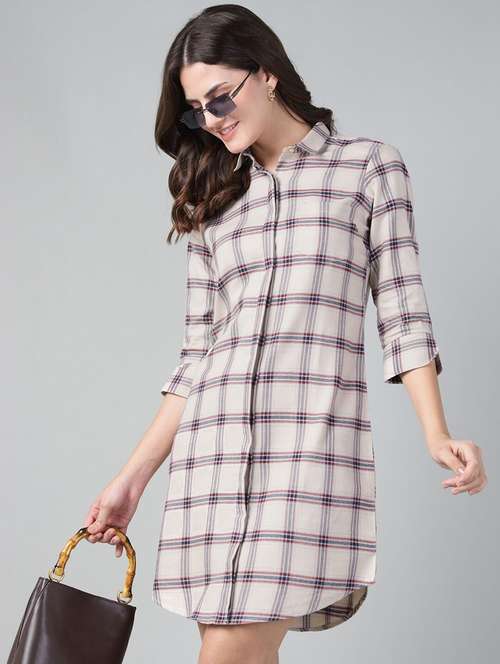 women checkered collared shirt dress - 22069360 -  Standard Image - 0