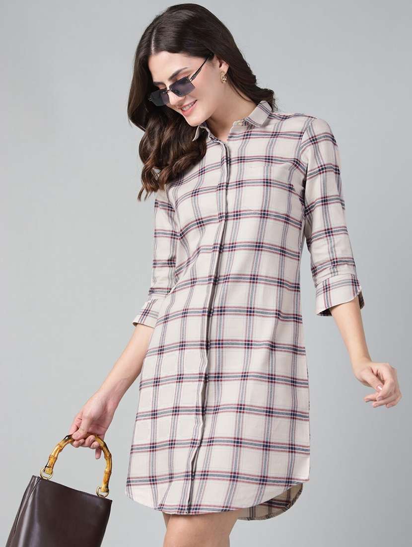 women checkered collared shirt dress - 22069360 -  Zoom Image - 0