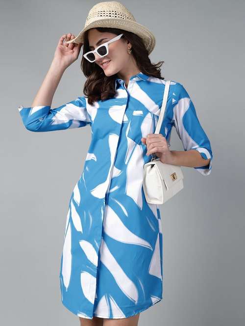women printed collared shirt dress - 22069362 - Standard Image - 0
