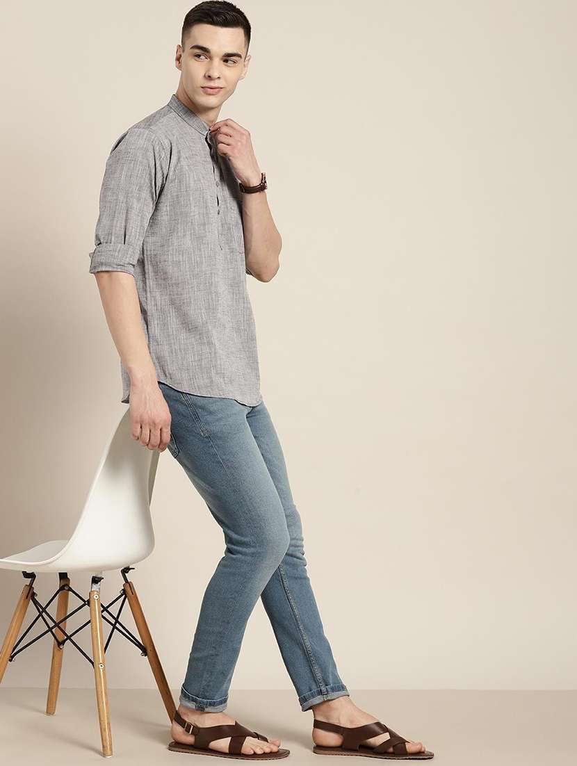 men mandarin neck long sleeve short kurta - 22069374 -  Standard Image - 3