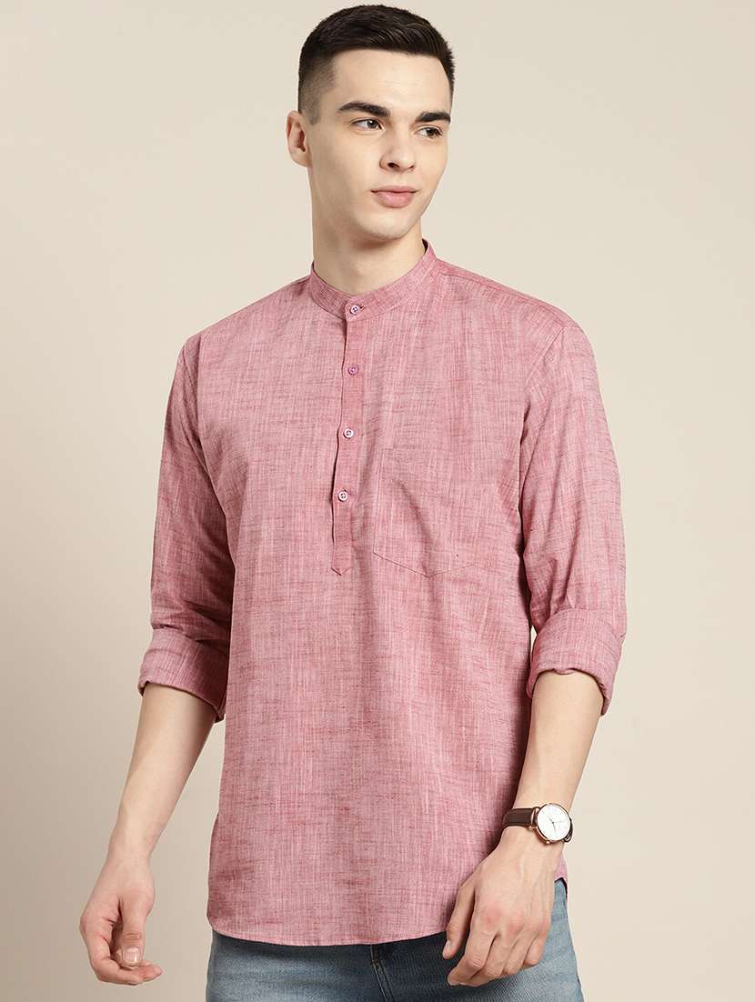 men mandarin neck long sleeve short kurta
