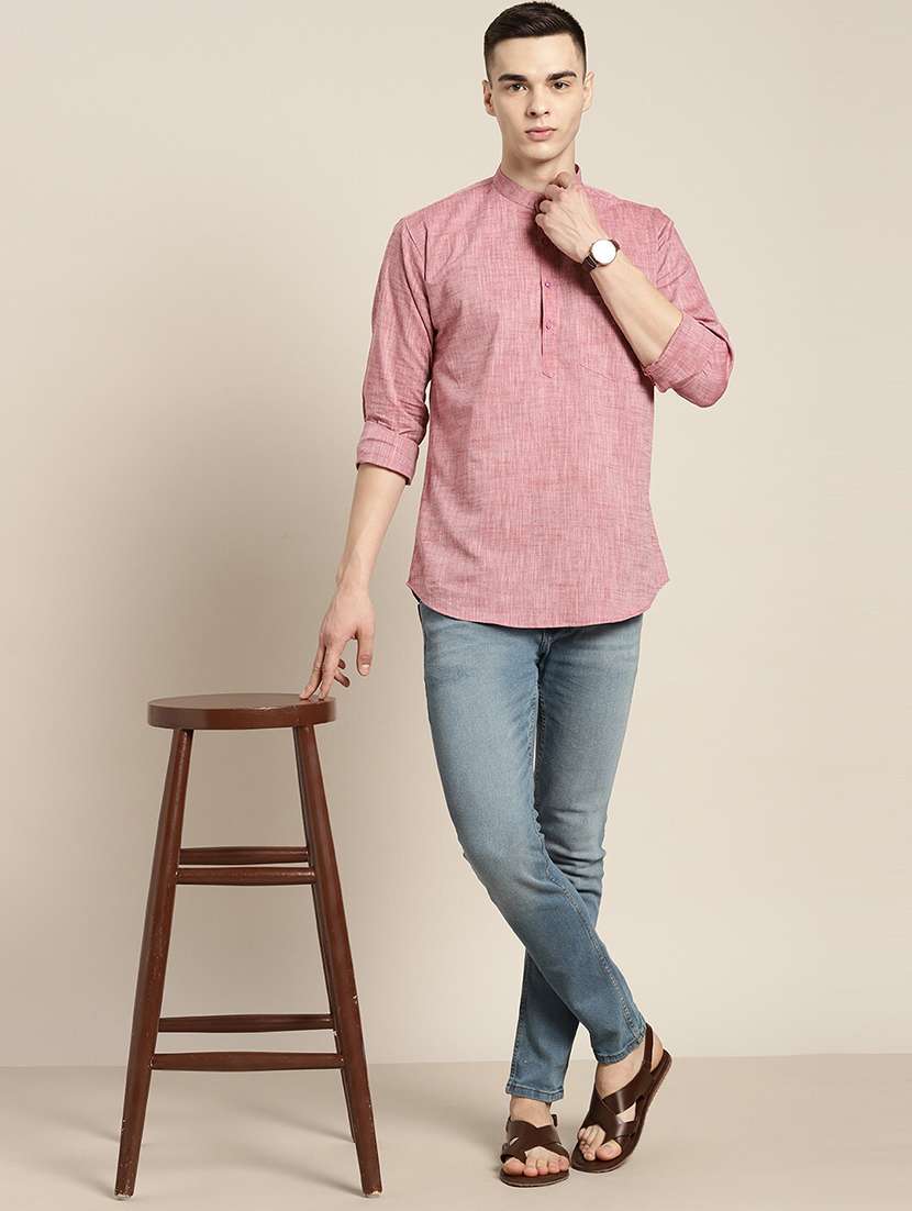 men mandarin neck long sleeve short kurta - 22069375 -  Standard Image - 3