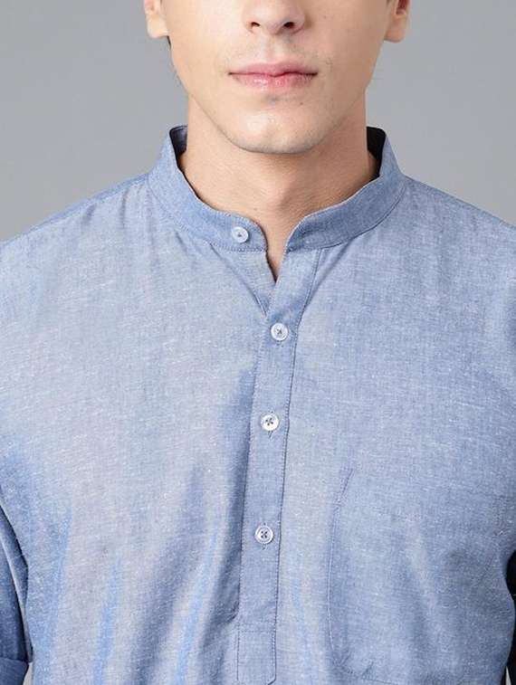 men mandarin neck long sleeve short kurta - 22069377 - Standard Image - 3