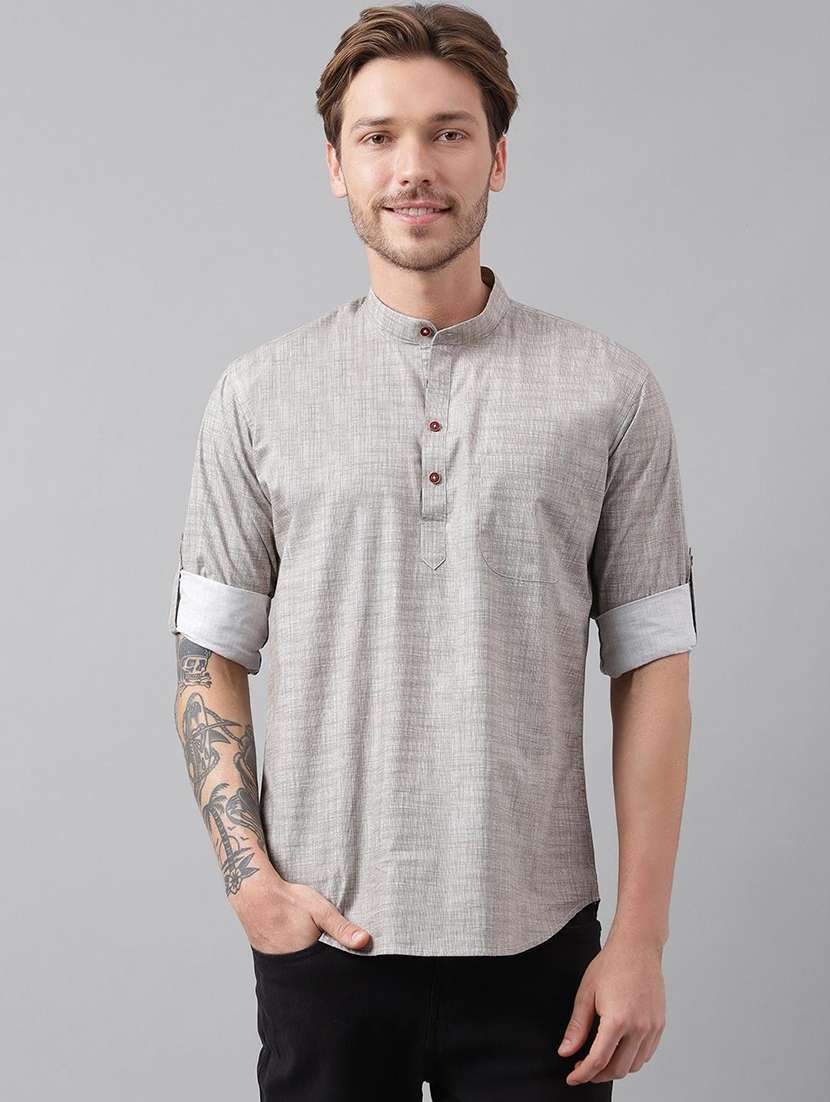 men mandarin neck long sleeve short kurta