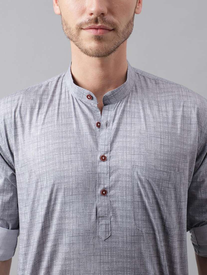 men mandarin neck long sleeve short kurta - 22069381 -  Standard Image - 5