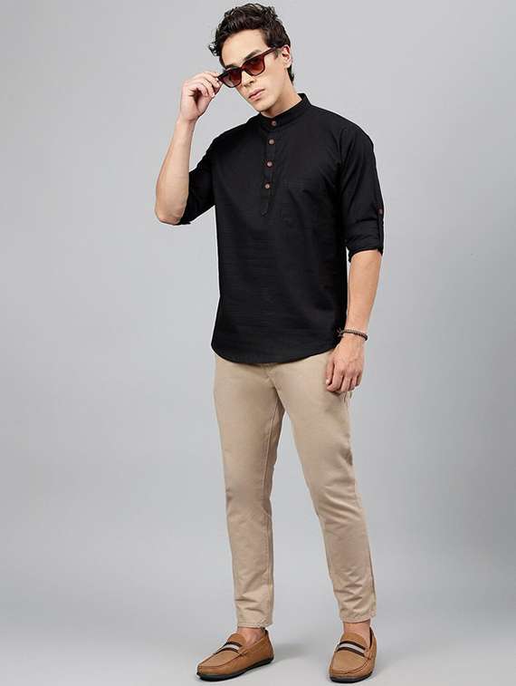 men mandarin neck long sleeve short kurta - 22069382 -  Standard Image - 3