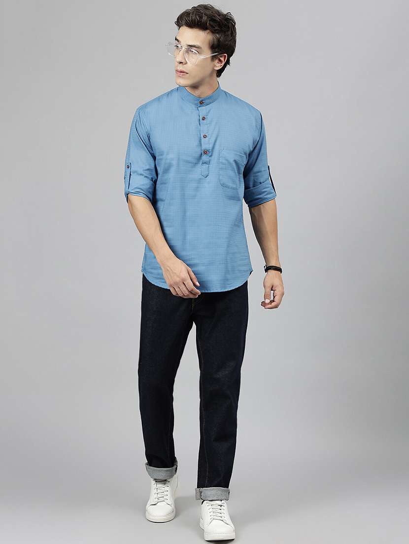 men mandarin neck long sleeve short kurta - 22069383 - Standard Image - 3