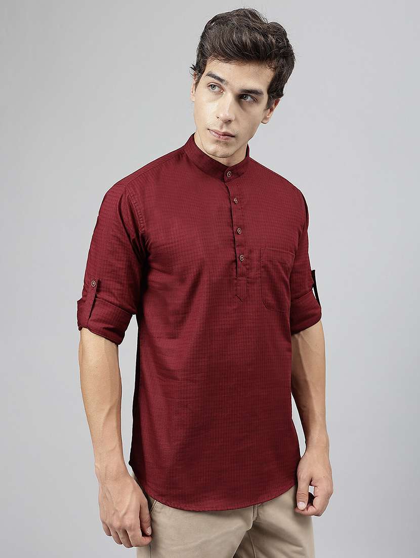 men mandarin neck long sleeve short kurta