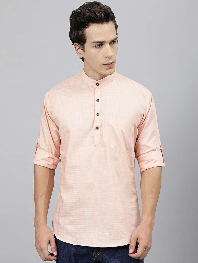 men mandarin neck long sleeve short kurta