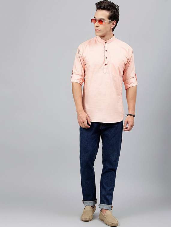 men mandarin neck long sleeve short kurta - 22069385 -  Standard Image - 3