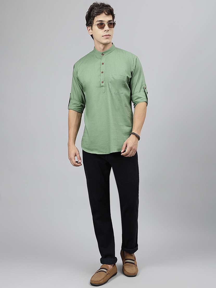 men mandarin neck long sleeve short kurta - 22069386 -  Standard Image - 3