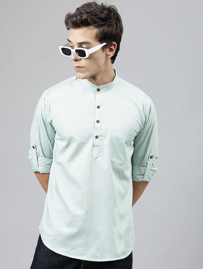 men mandarin neck long sleeve short kurta