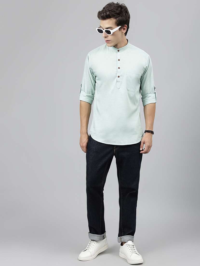 men mandarin neck long sleeve short kurta - 22069387 -  Standard Image - 3
