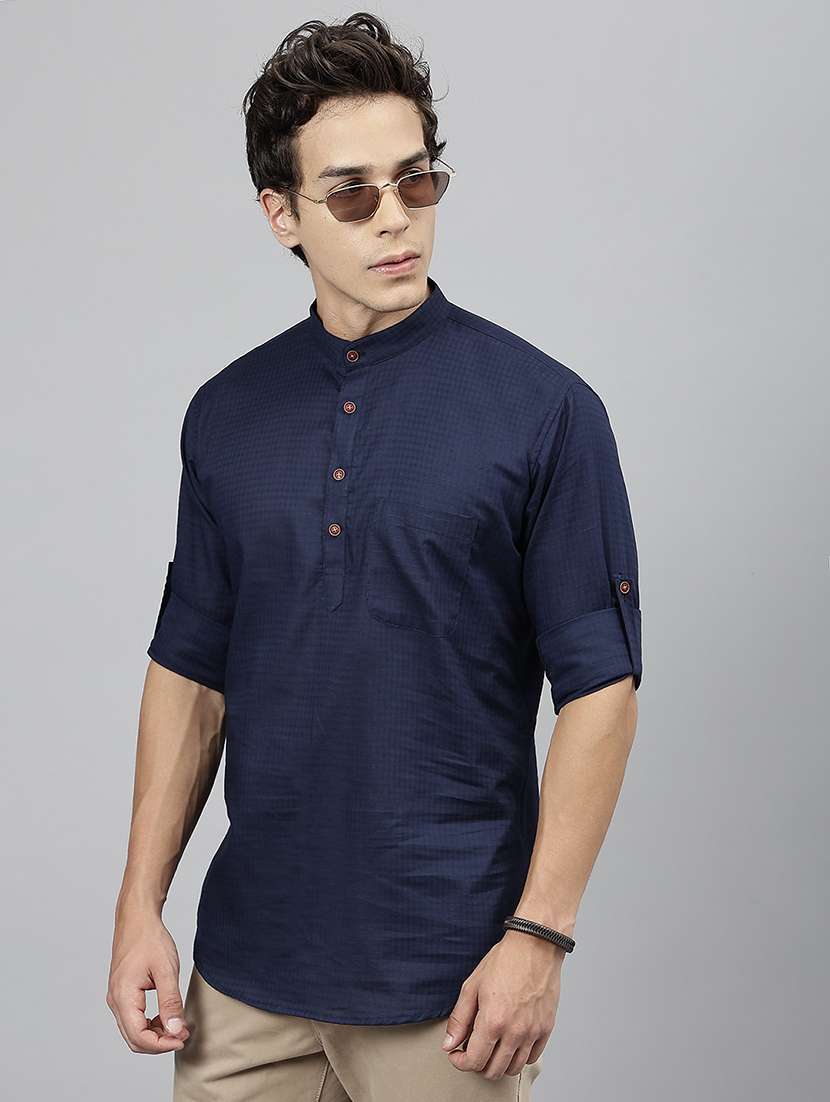 men mandarin neck long sleeve short kurta