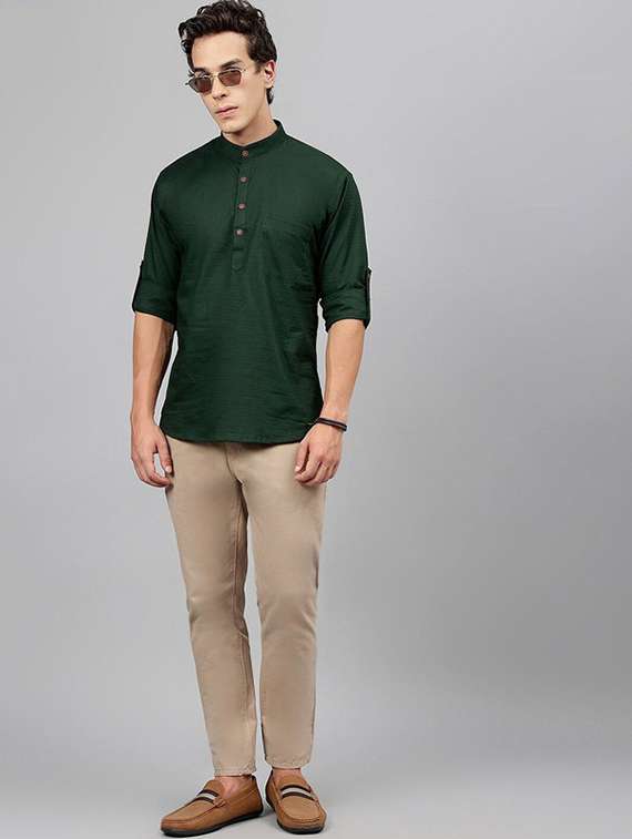 men mandarin neck long sleeve short kurta - 22069390 -  Standard Image - 3