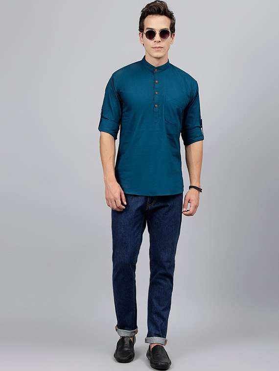 men mandarin neck long sleeve short kurta - 22069391 - Standard Image - 3