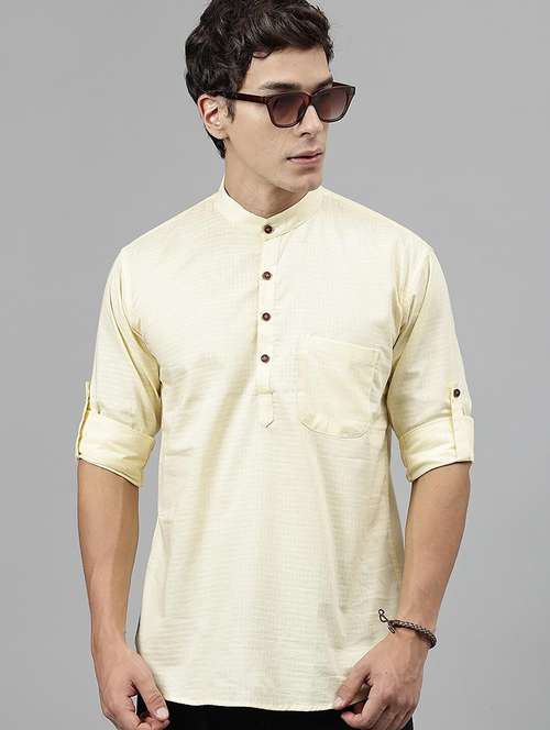 men mandarin neck long sleeve short kurta - 22069393 - Standard Image - 0
