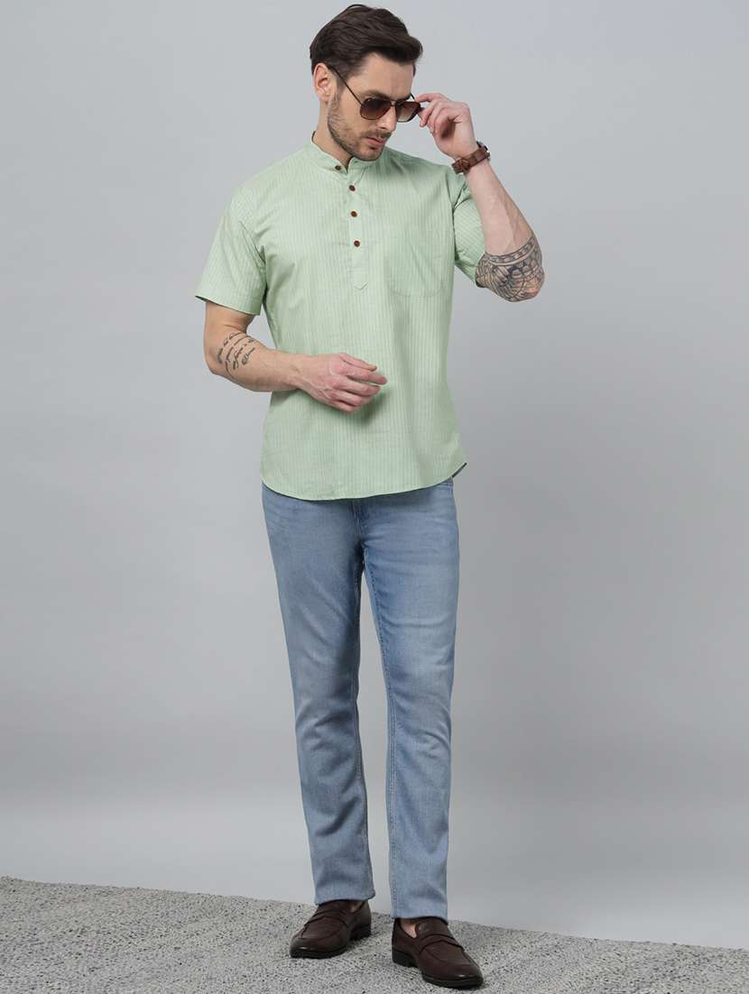 men mandarin neck short sleeve short kurta - 22069396 -  Standard Image - 3