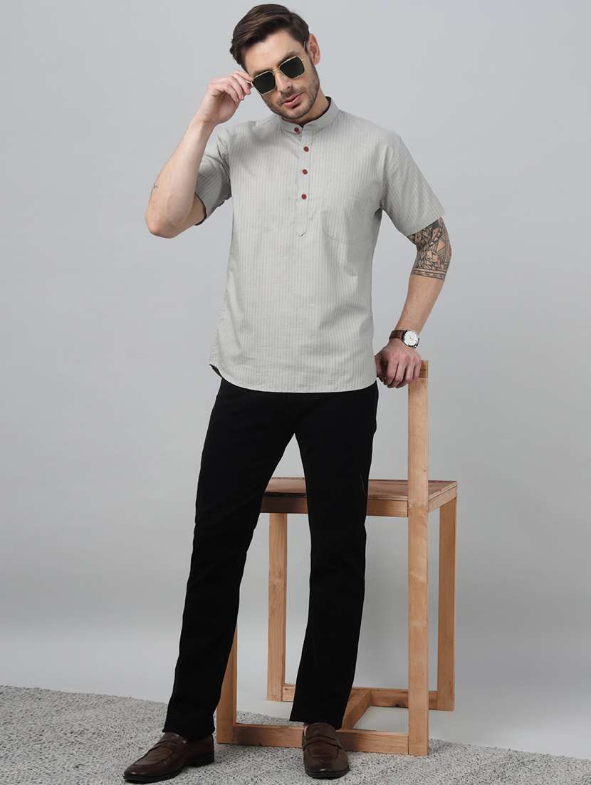 men mandarin neck short sleeve short kurta - 22069397 -  Standard Image - 3