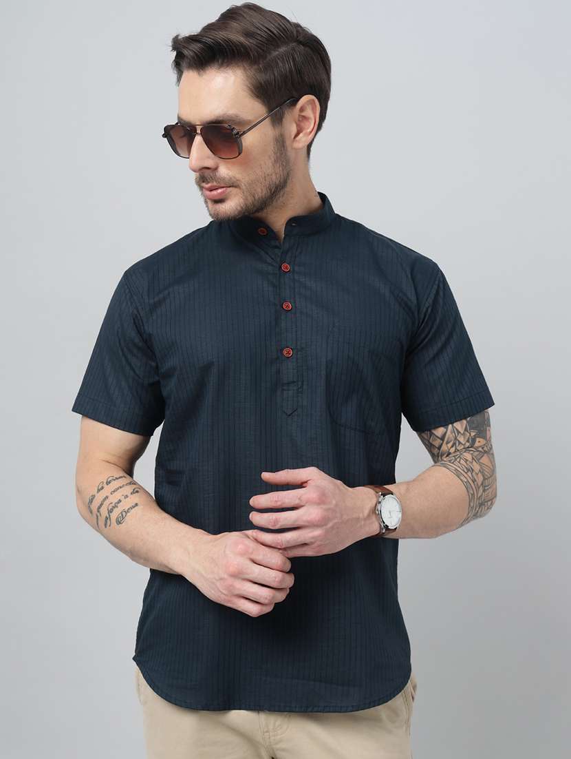 men mandarin neck short sleeve short kurta