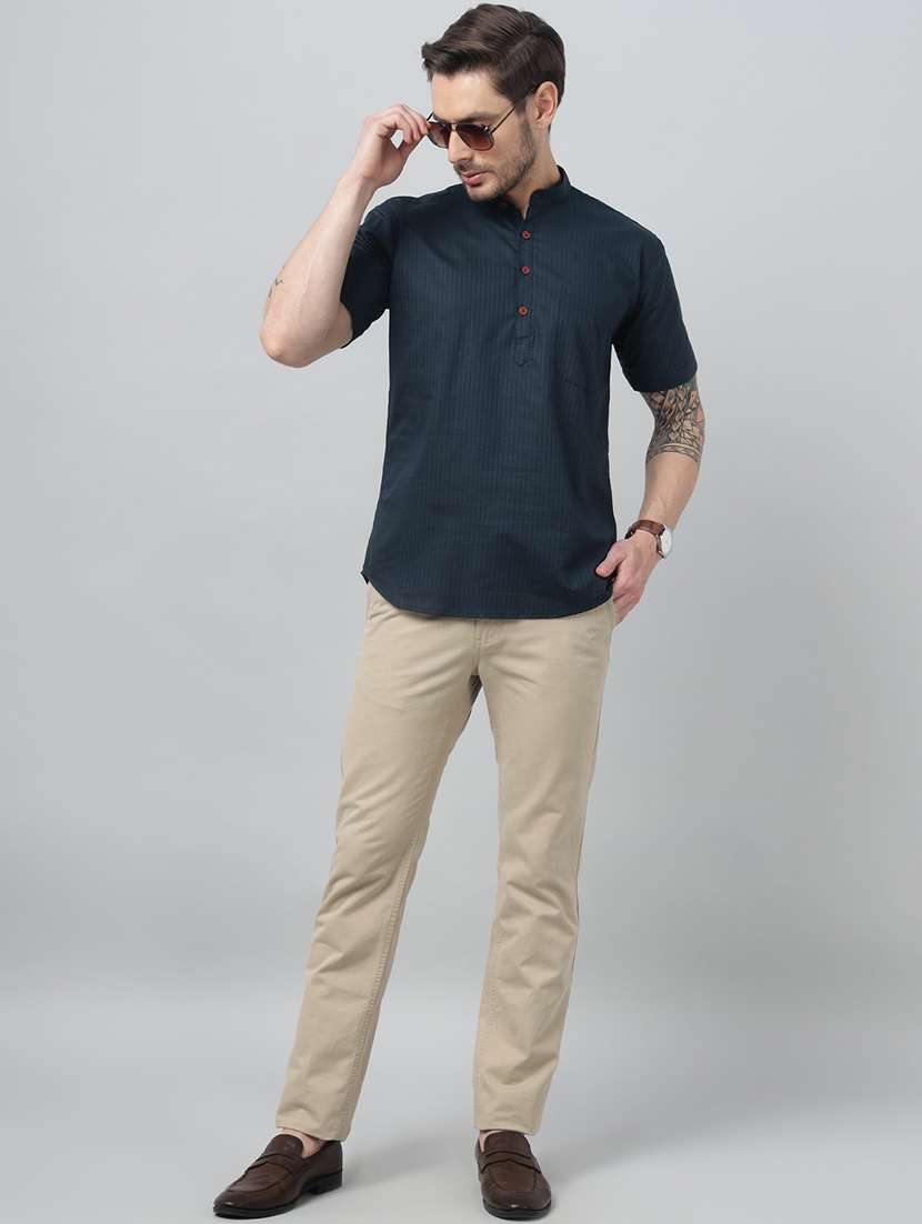 men mandarin neck short sleeve short kurta - 22069398 -  Standard Image - 5