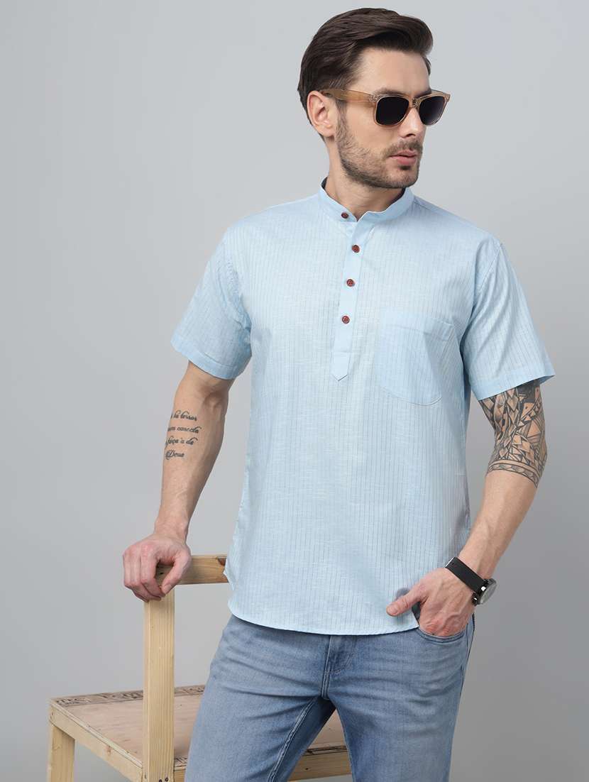 men mandarin neck short sleeve short kurta