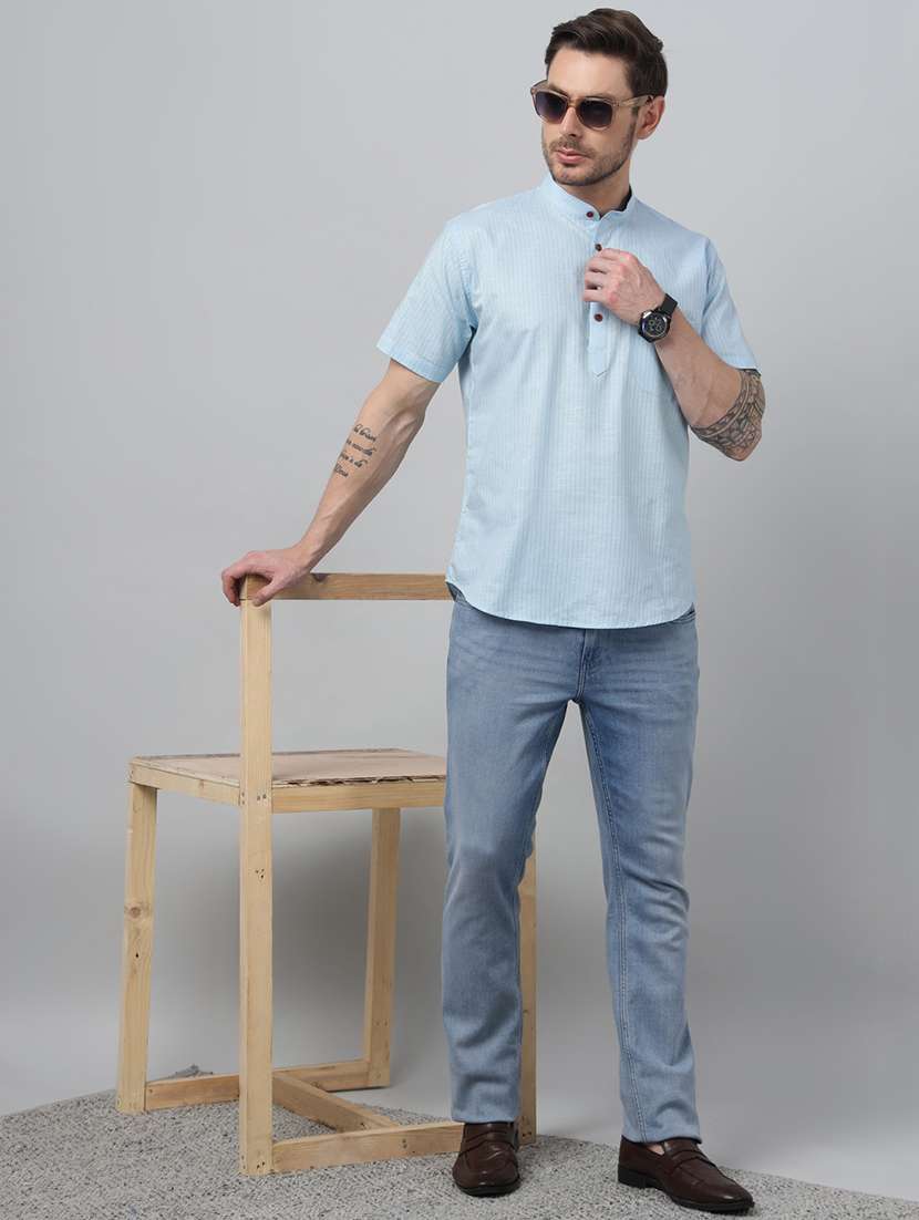 men mandarin neck short sleeve short kurta - 22069399 -  Standard Image - 5