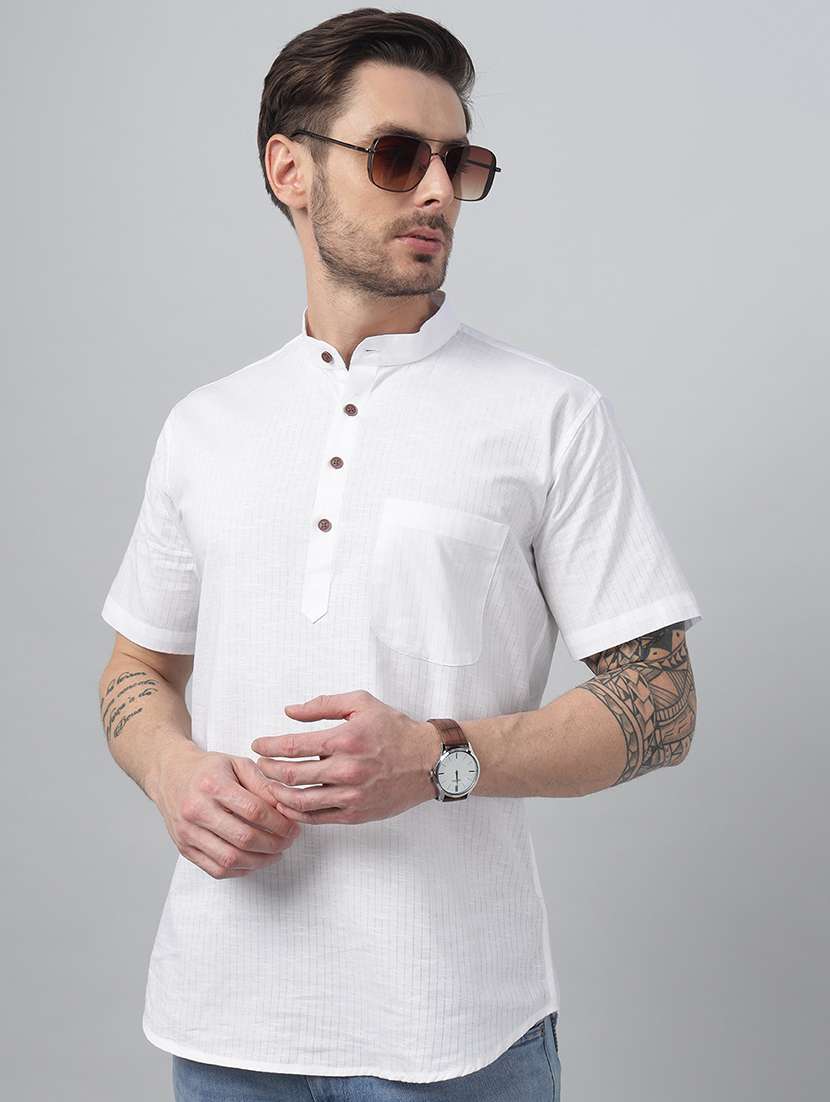 men mandarin neck short sleeve short kurta
