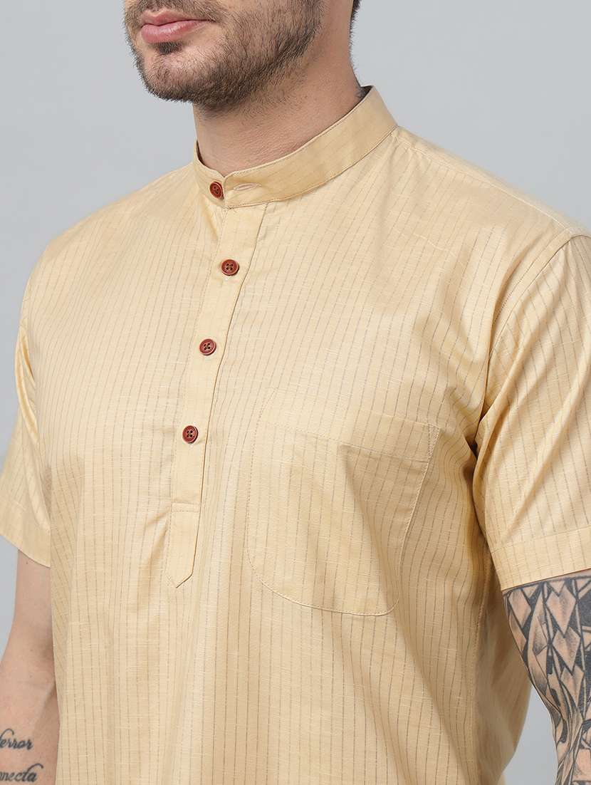 men mandarin neck short sleeve short kurta - 22069401 -  Standard Image - 5