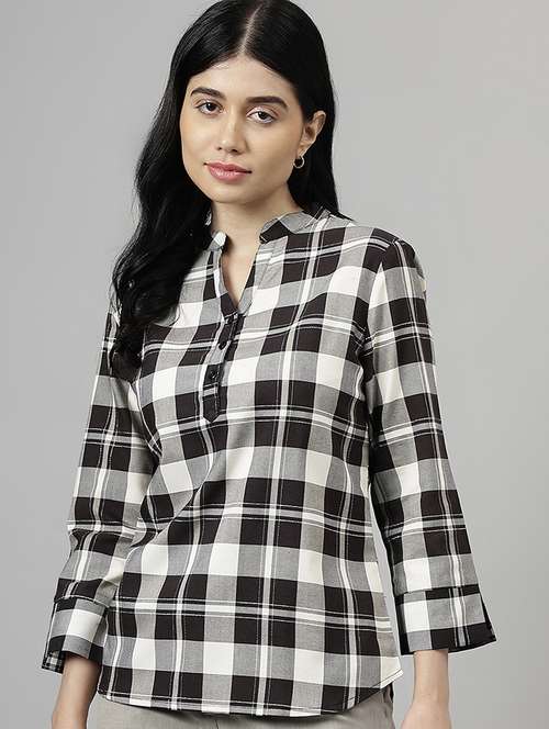 women checkered three quarter sleeve shirt top - 22069426 - Standard Image - 0