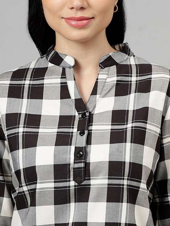 women checkered three quarter sleeve shirt top - 22069426 - Standard Image - 3