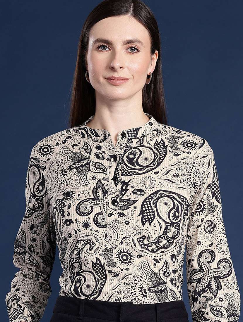 women printed long sleeve regular fit top