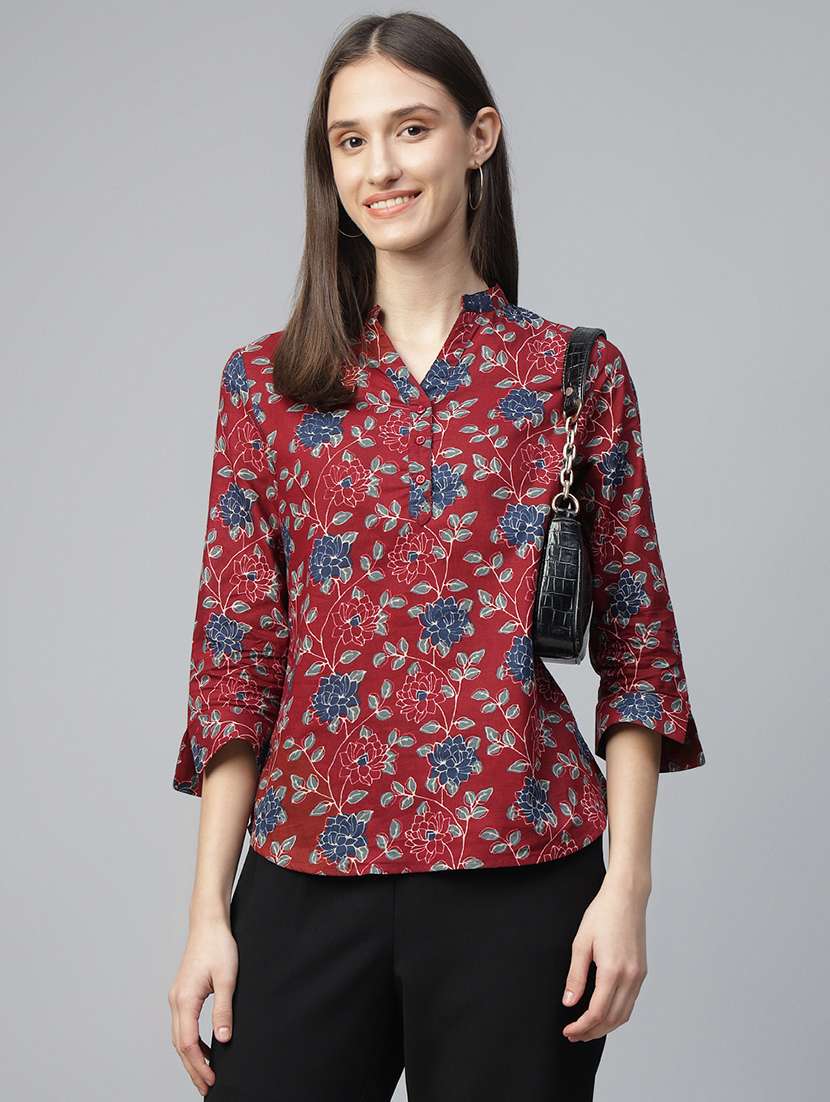 women printed three quarter sleeve regular fit top - 22069436 - Zoom Image - 0
