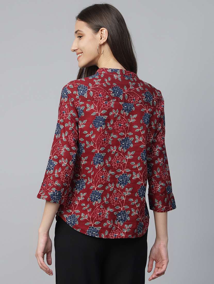 women printed three quarter sleeve regular fit top - 22069436 - Standard Image - 3