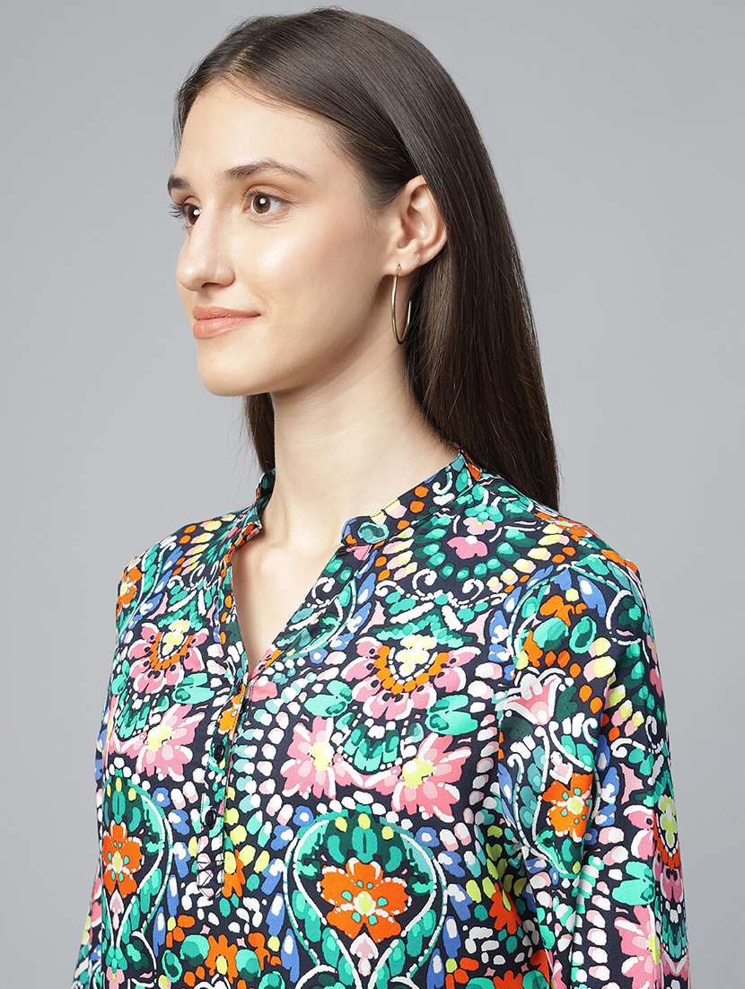 women printed three quarter sleeve regular fit top - 22069437 - Standard Image - 3
