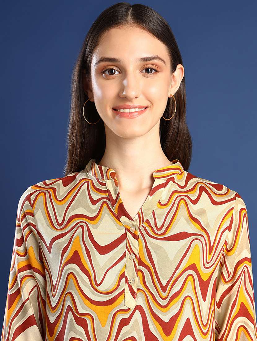 women printed three quarter sleeve regular fit top - 22069438 - Standard Image - 3