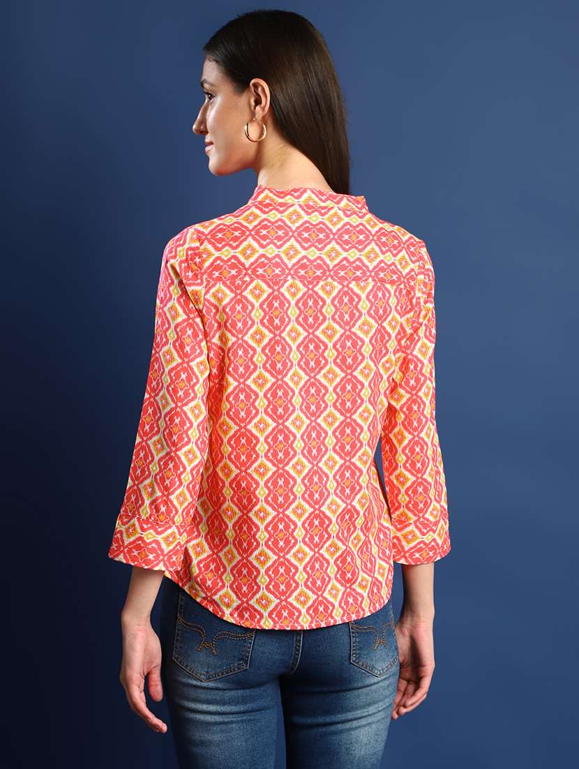 women printed three quarter sleeve regular fit top - 22069445 - Standard Image - 3