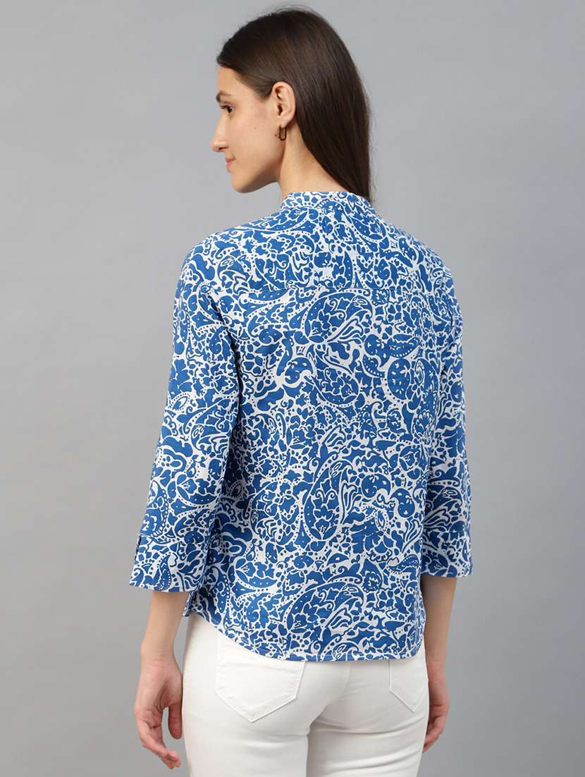 women printed three quarter sleeve regular fit top - 22069446 - Standard Image - 3
