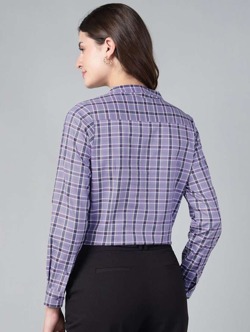 women checkered long sleeve regular fit top - 22069448 - Standard Image - 3