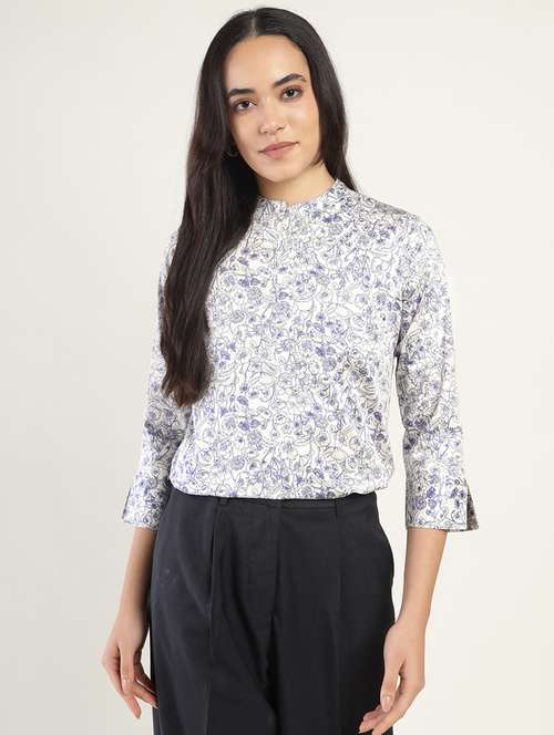 women printed three quarter sleeve regular fit top - 22069451 -  Standard Image - 0