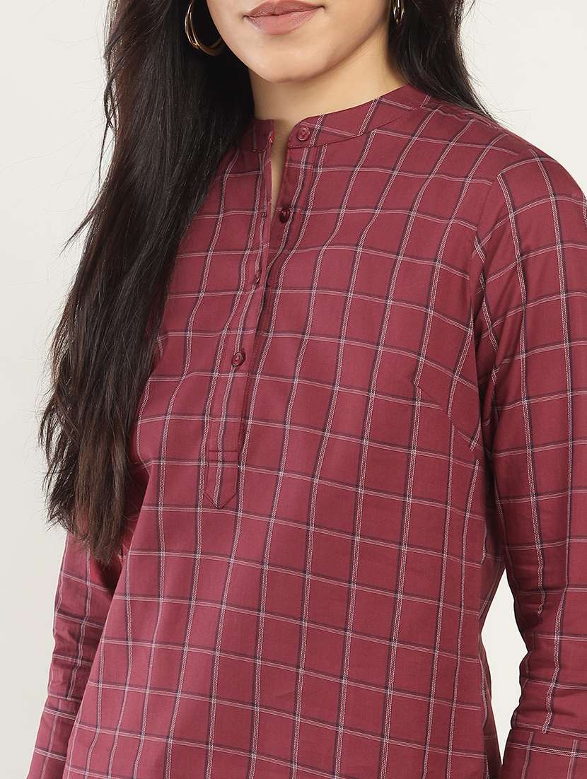 women checkered three quarter sleeve regular fit top - 22069452 - Standard Image - 3