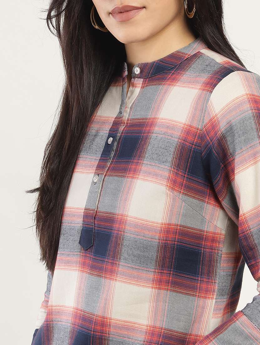 women checkered three quarter sleeve regular fit top - 22069454 - Standard Image - 3