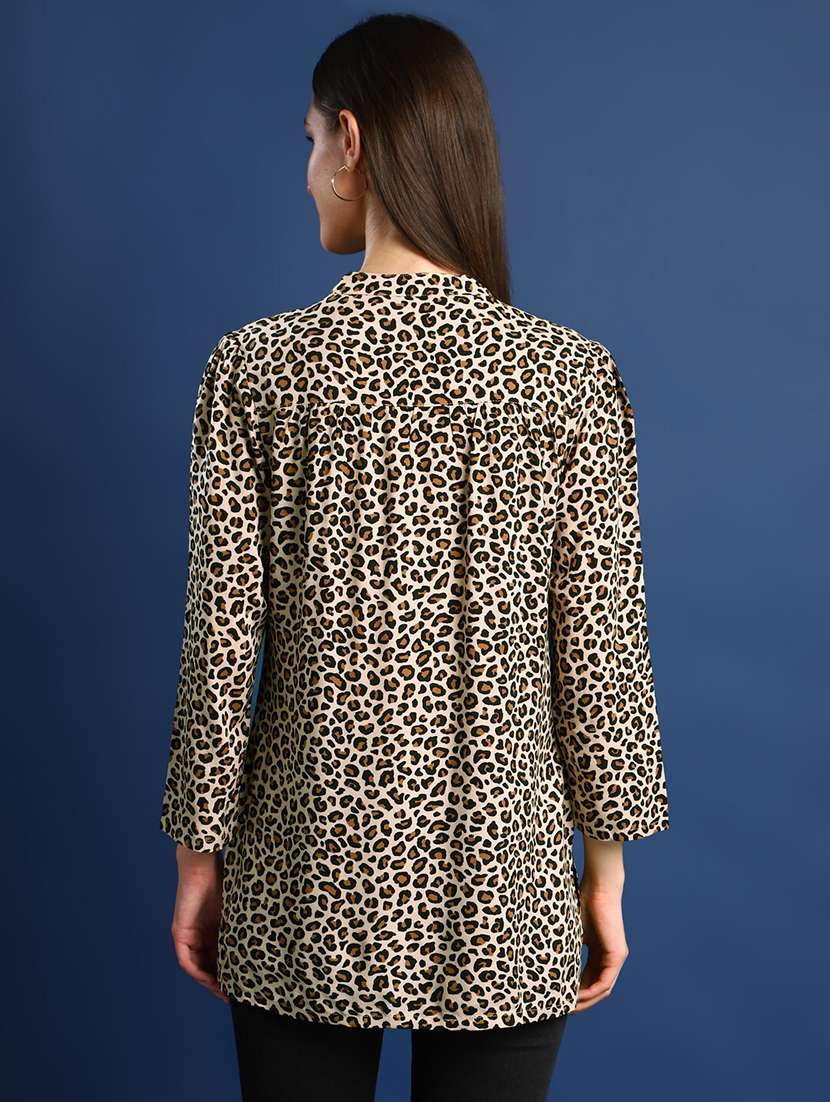 women animal print long sleeve straight kurti - 22069459 -  Standard Image - 3