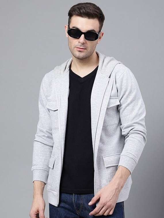 men solid long sleeve hooded sweatshirt