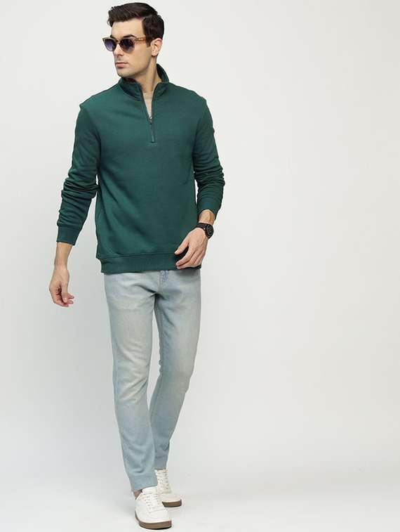 men solid long sleeve stand collar sweatshirt - 22069471 -  Standard Image - 3