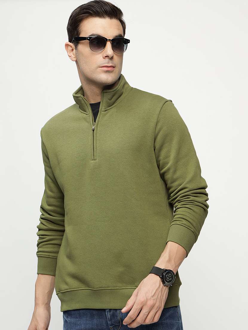men solid long sleeve stand collar sweatshirt