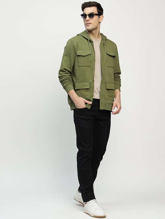 men solid long sleeve hooded sweatshirt - 22069482 -  Standard Image - 3