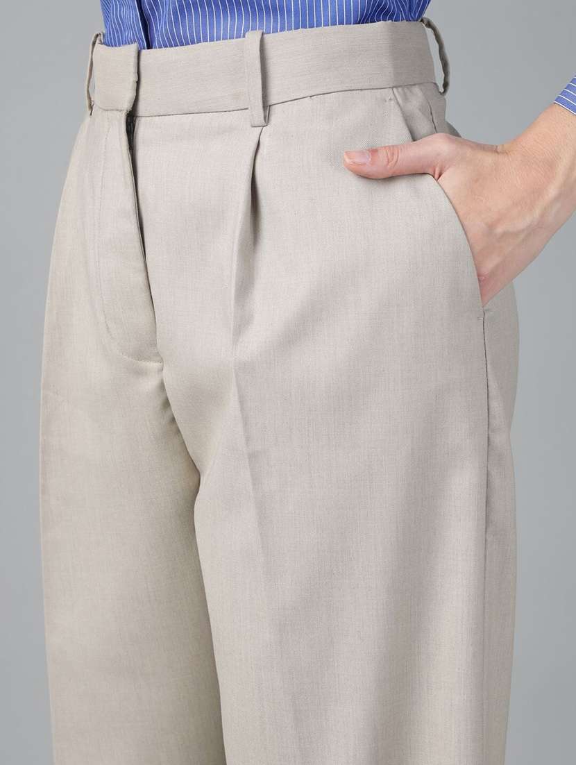 women solid high rise straight trouser - 22069490 -  Standard Image - 3